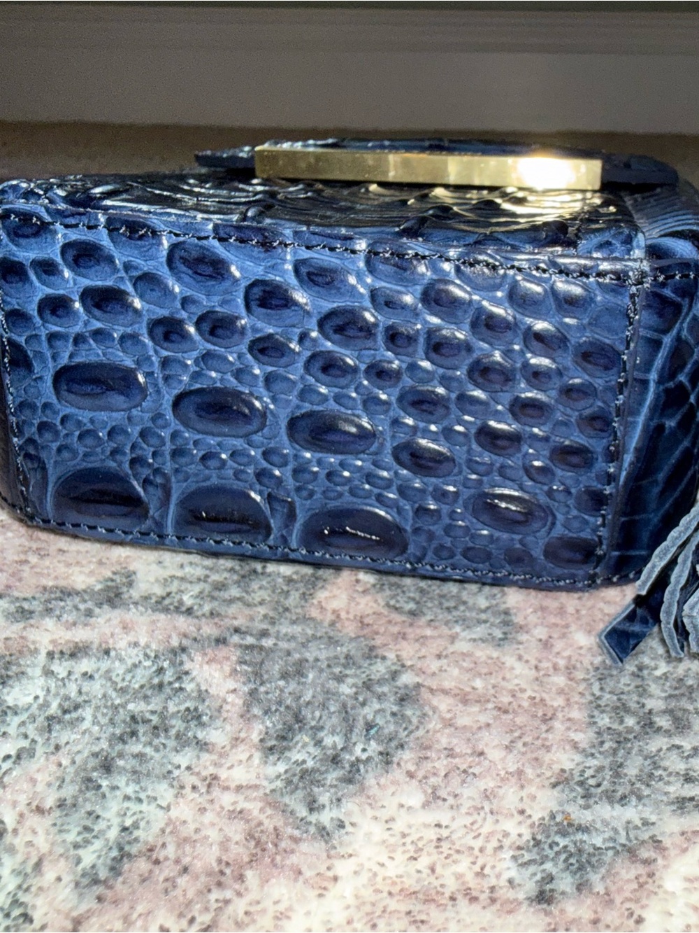 Brahmin Croc-Embossed Navy Crossbody Bag with Tassel - Picture 5 of 10